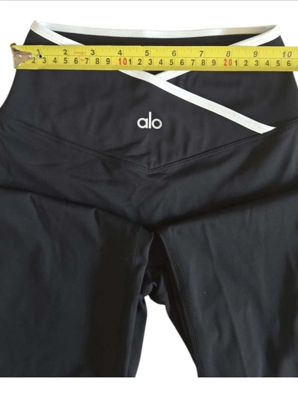 ALO Yoga Black High-Rise Flare Pants with White Waist Trim